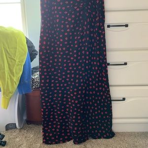 princess polly red and black floral maxi high waisted skirt
